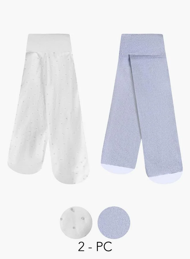 Pack Of 2 Girls School Tights With Glitter Print